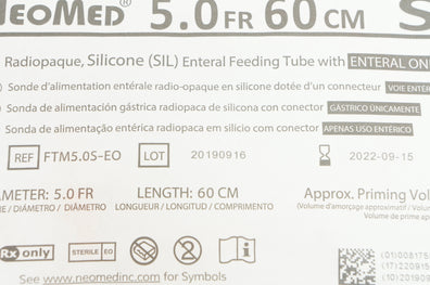 NeoMed FTM5.0S-EO Radiopaque, Silicone Enteral Feeding Tube 5Fr x 60cm, 0.5mL